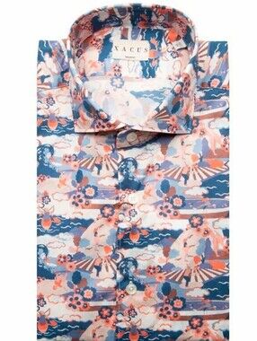 Xacus Liberty London Men's Tailor Fit Poplin Dress Shirt Japan Wave Floral 16.5